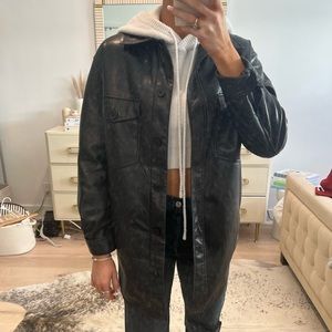 Aritzia Black Leather Shirt Jacket / Aritzia Ghana Jacket in Black Leather